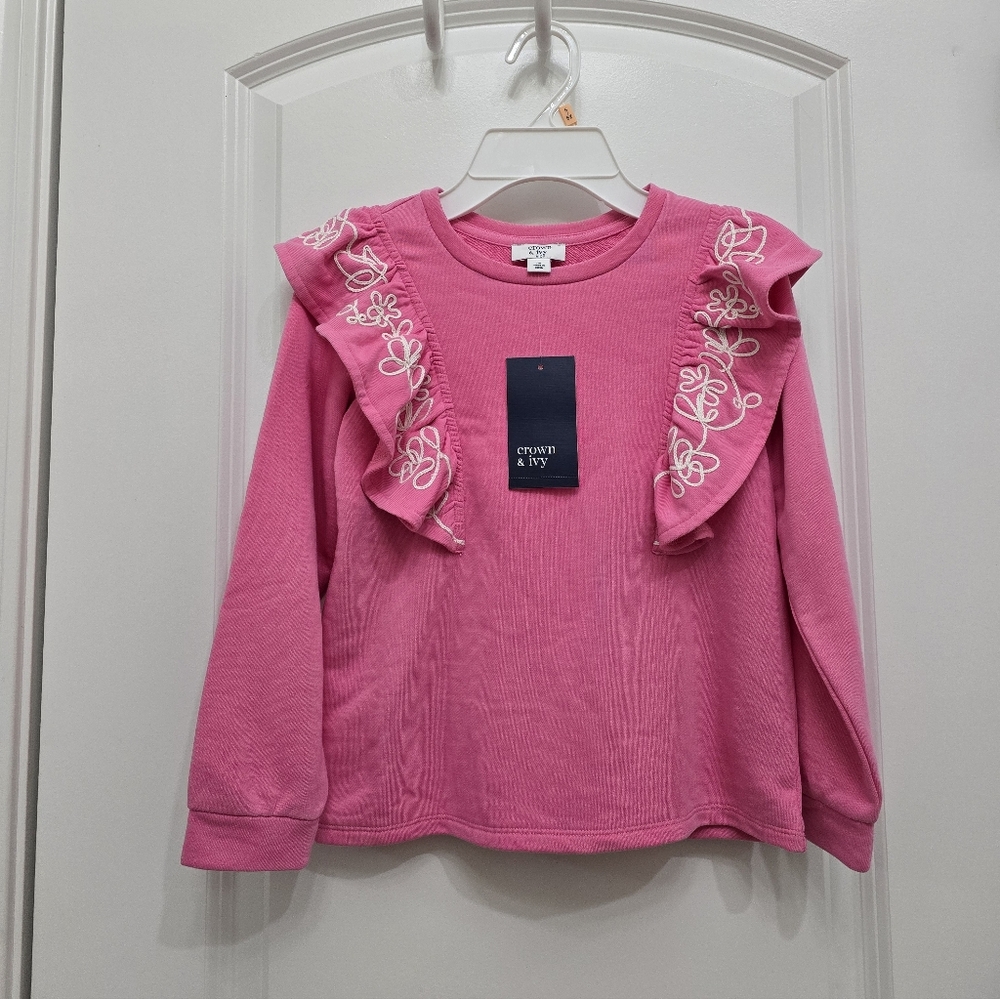 Crown & Ivy Pink Ruffled Sweatshirt